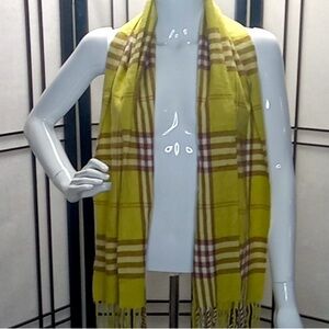 Laura Baroni Italian 100% Cashmere Plaid Scarf Wrap With Fringe